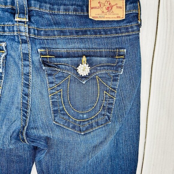 True Religion Becky Bootcut Jeans Size 28x33 Flap Pocket Rhinestone Buttons - Picture 10 of 12